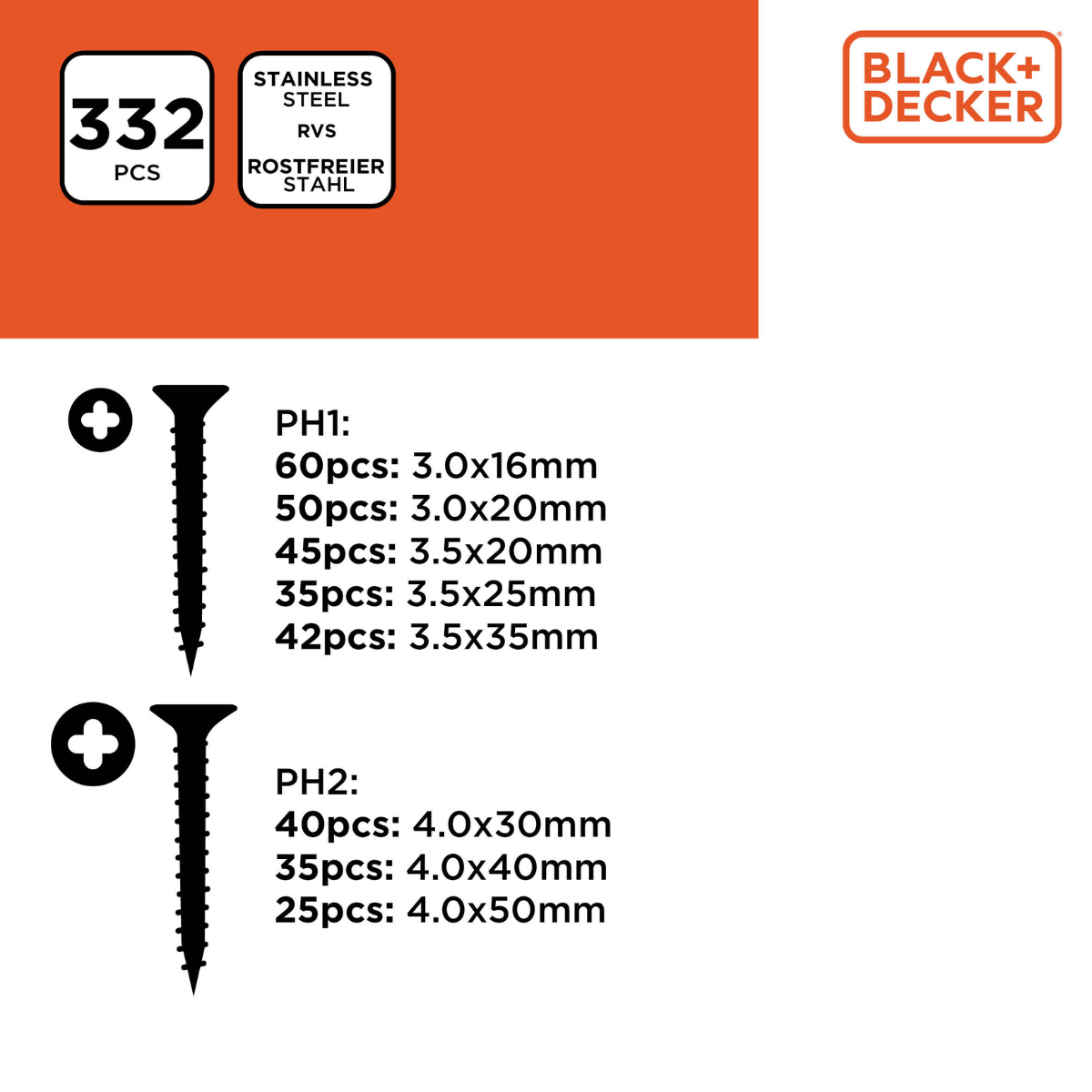 BLACK+DECKER SCHROEVEN ASSORTIMENT 332 STUKS PH1/PH2 - Tuincentrum Lopik