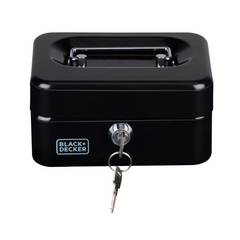 BLACK+DECKER GELDKISTJE MET SLEUTEL 15X8X11,8CM METAAL ZWART - Tuincentrum Lopik