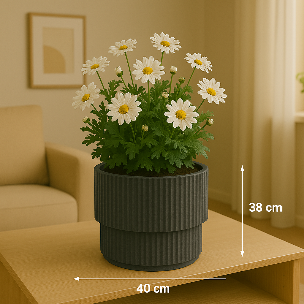 BLOEMPOT 40X38CM GRIJS KUNSTSTOF MET BINNENPOT - Tuincentrum Lopik