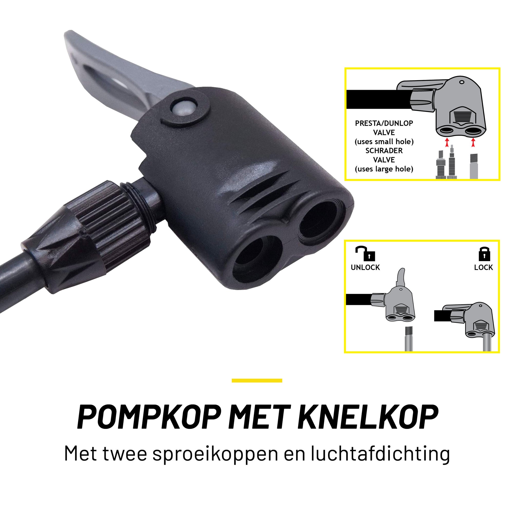 DUNLOP FIETSPOMP MET 2 VENTIELADAPTOREN ZWART/GRIJS - Tuincentrum Lopik