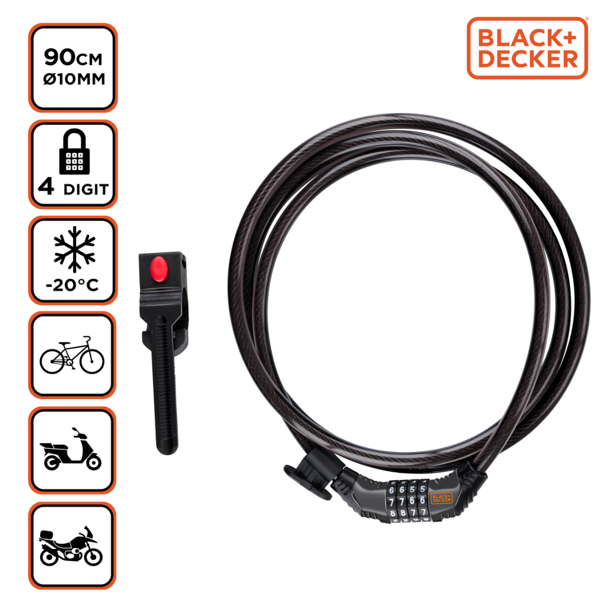 BLACK+DECKER CIJFERSLOT FIETSSLOT KABELSLOT 90CM 10MM PVC/STAAL ZWART - Tuincentrum Lopik