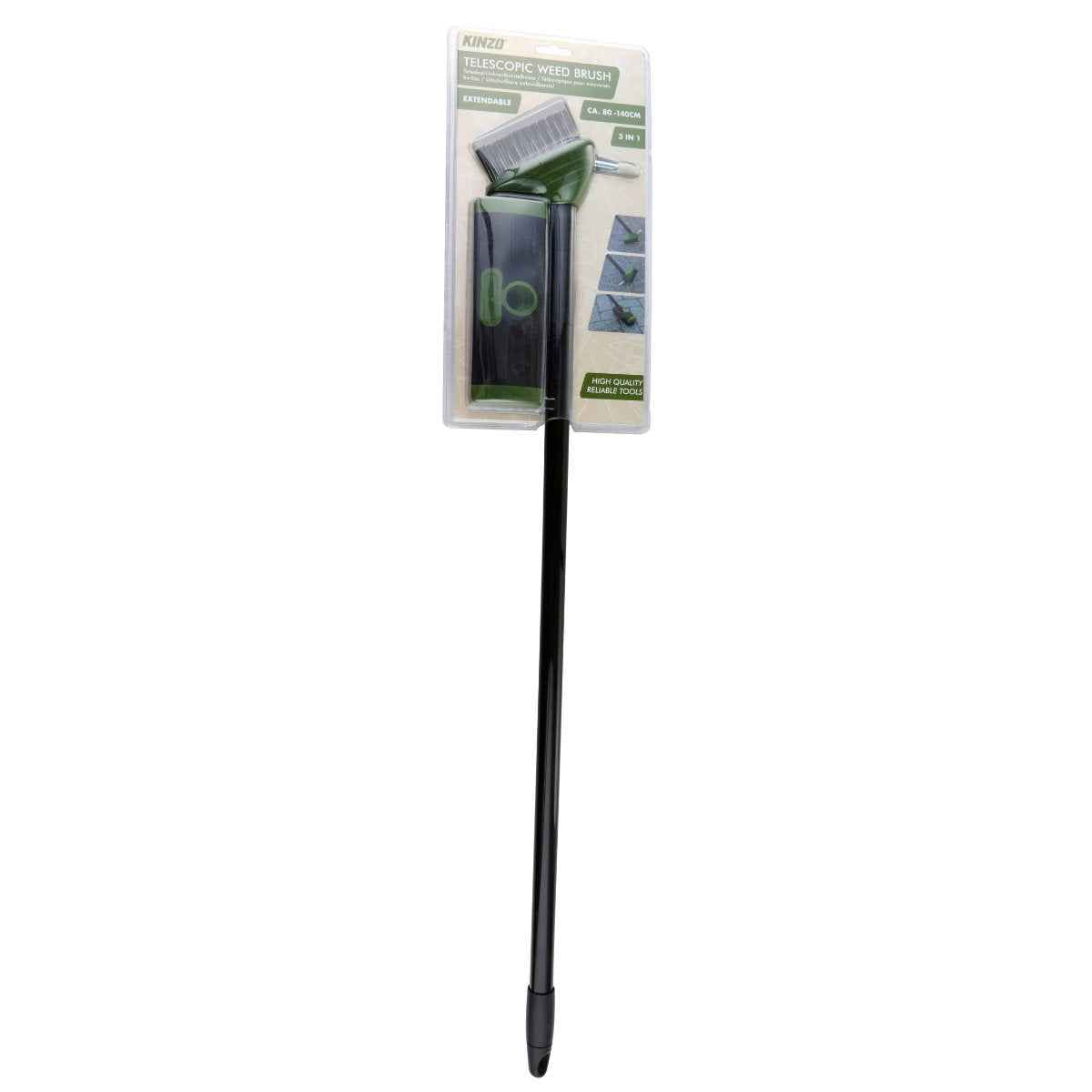 KINZO TELESCOPISCHE ONKRUIDBORSTEL 3-IN-1 80–140 CM GROEN/ZWART - Tuincentrum Lopik
