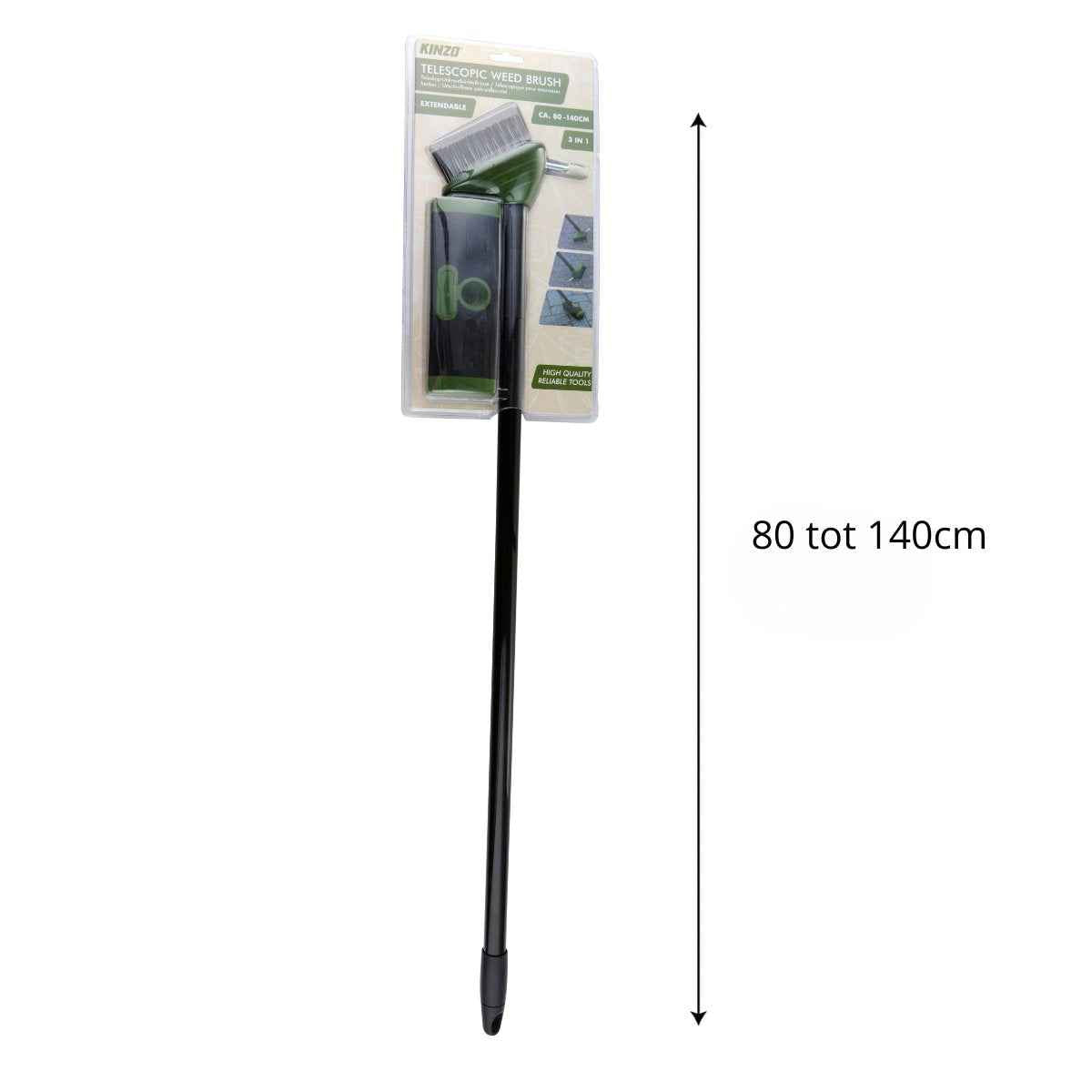 KINZO TELESCOPISCHE ONKRUIDBORSTEL 3-IN-1 80–140 CM GROEN/ZWART - Tuincentrum Lopik