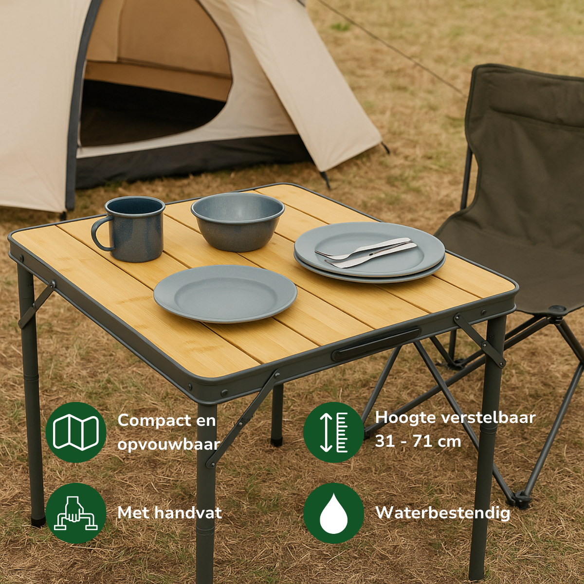 CAMP ACTIVE OPVOUWBARE CAMPINGTAFEL BAMBOE 75X55CM - Tuincentrum Lopik
