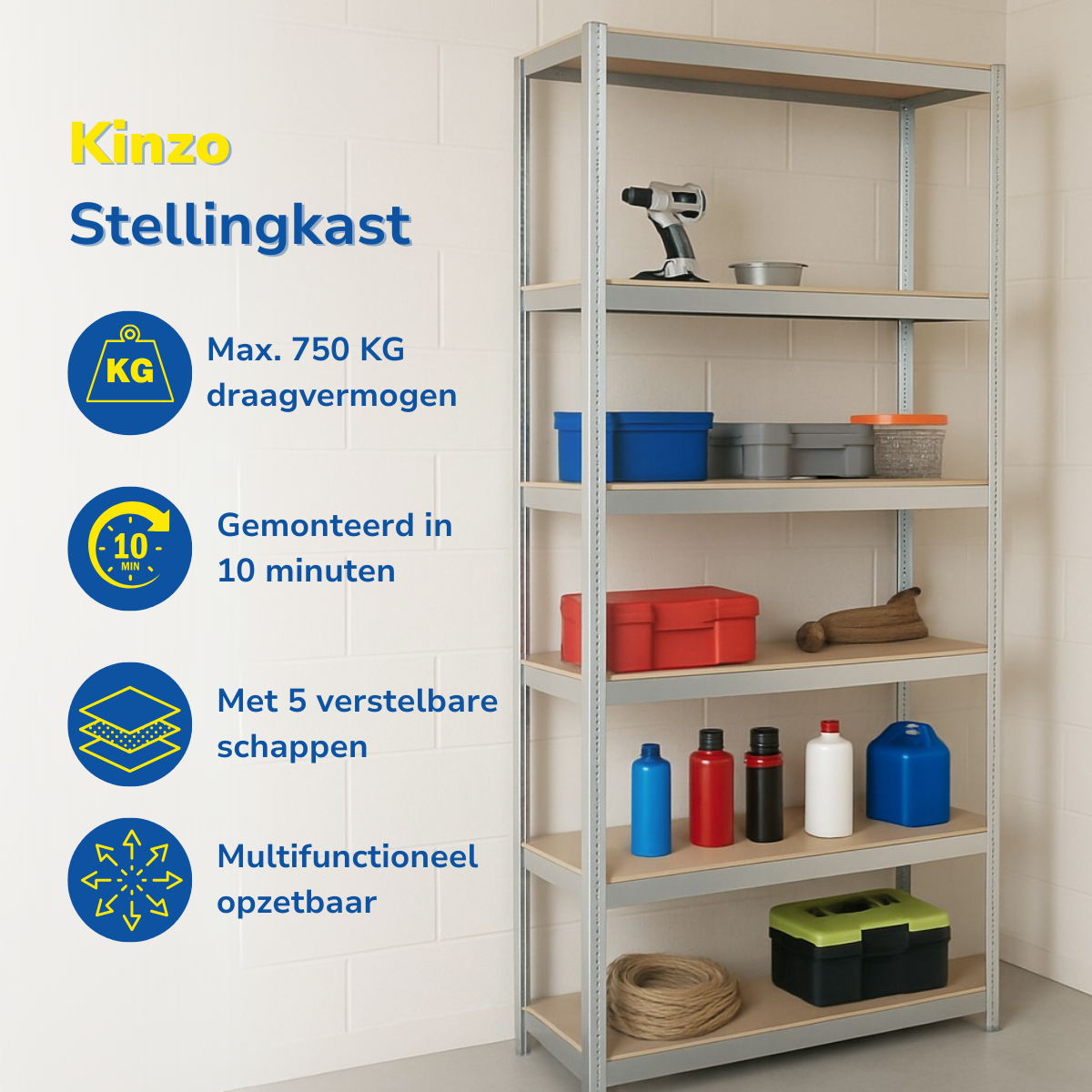KINZO SHELF RACK 5 LAYERS  OPBERGREK 5 LAGEN - Tuincentrum Lopik