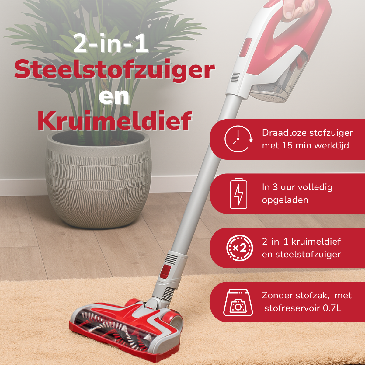 DIRT DEVIL STEELSTOFZUIGER DD9003  KRACHTIGE SNOERLOZE STOFZUIGER - Tuincentrum Lopik