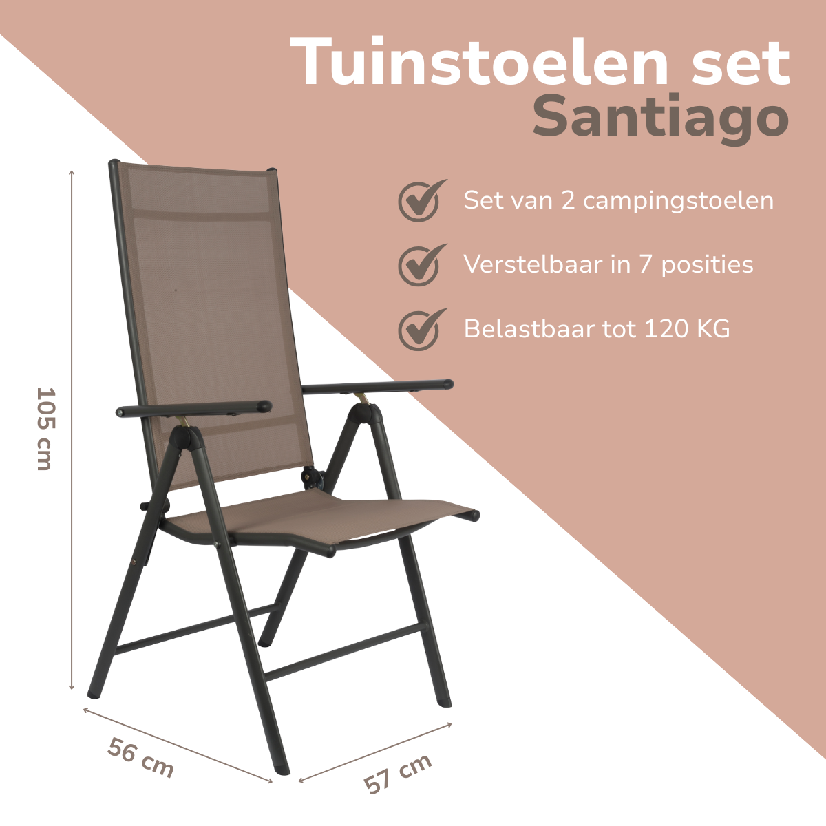 LIFETIME GARDEN TUINSTOELEN SET SANTIAGO TAUPE 2 STUKS - Tuincentrum Lopik
