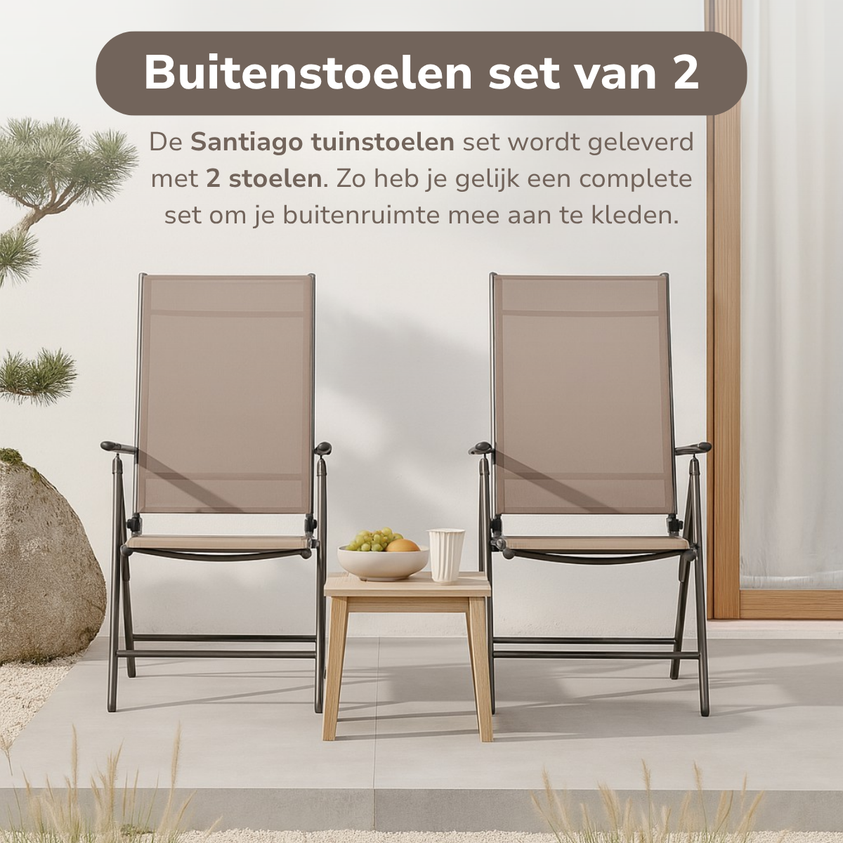LIFETIME GARDEN TUINSTOELEN SET SANTIAGO TAUPE 2 STUKS - Tuincentrum Lopik