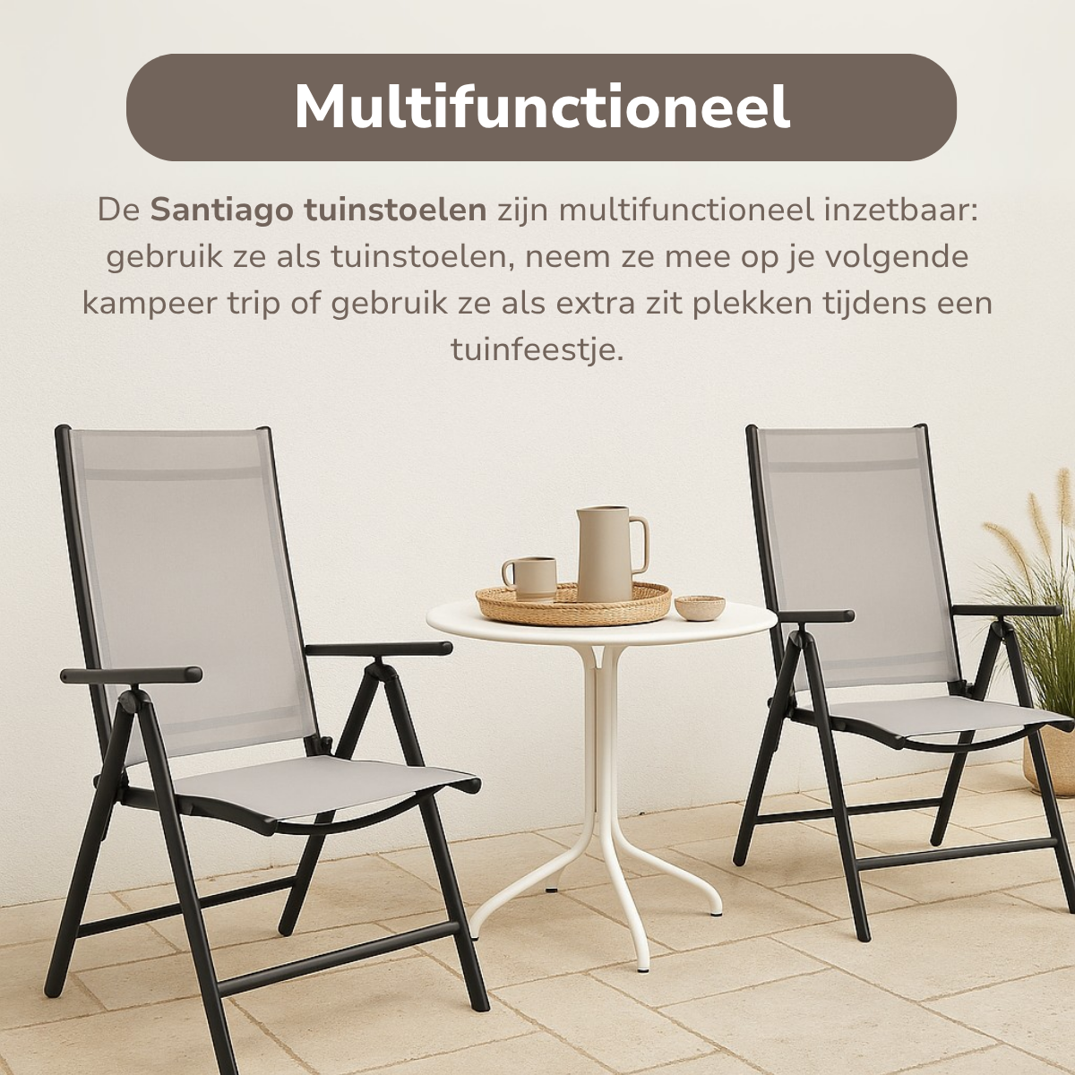 LIFETIME GARDEN TUINSTOELEN SET SANTIAGO GRIJS/ZWART 2 STUKS - Tuincentrum Lopik