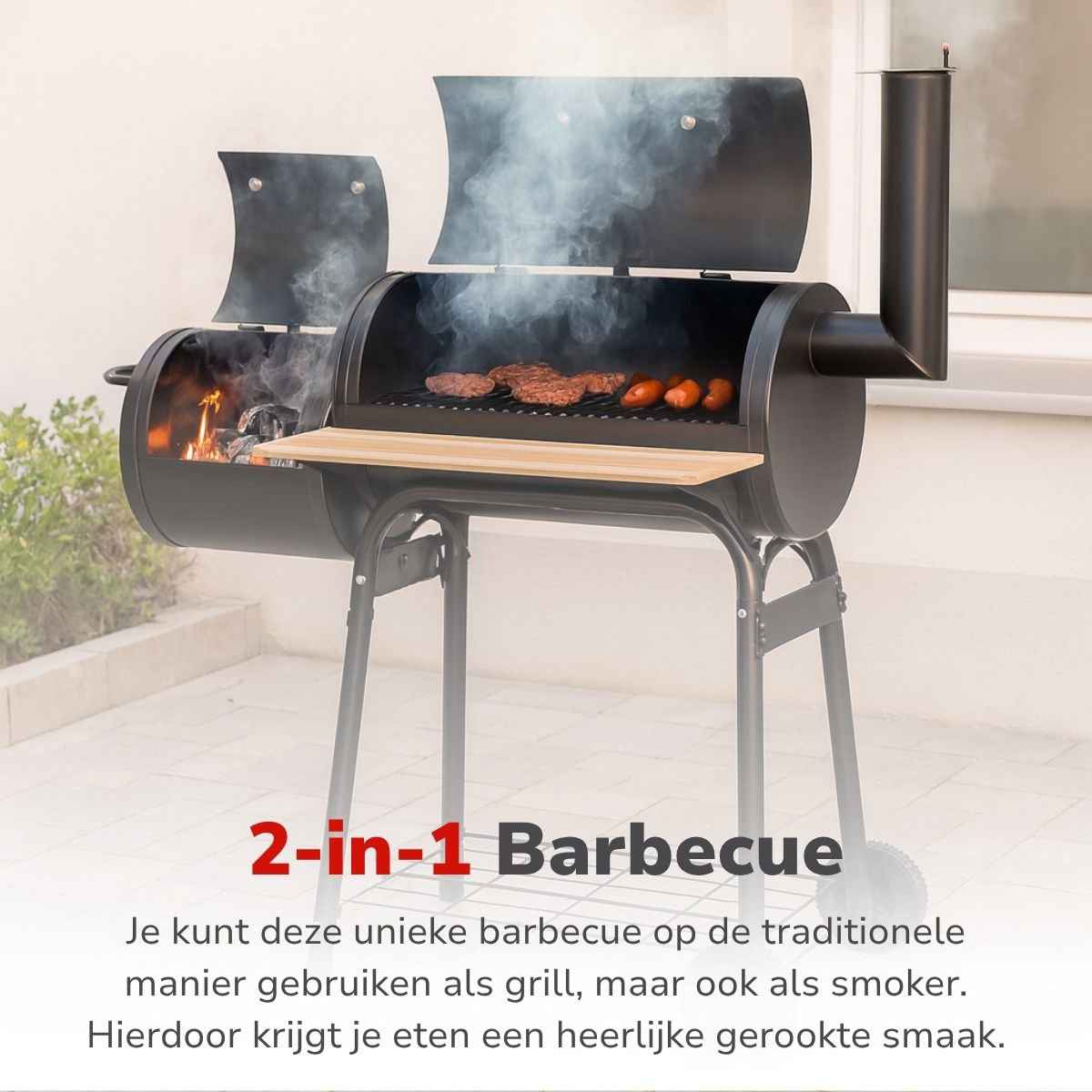 ALPINA SMOKER BARBECUE 2-IN-1 HOUTSKOOL ZWART - Tuincentrum Lopik