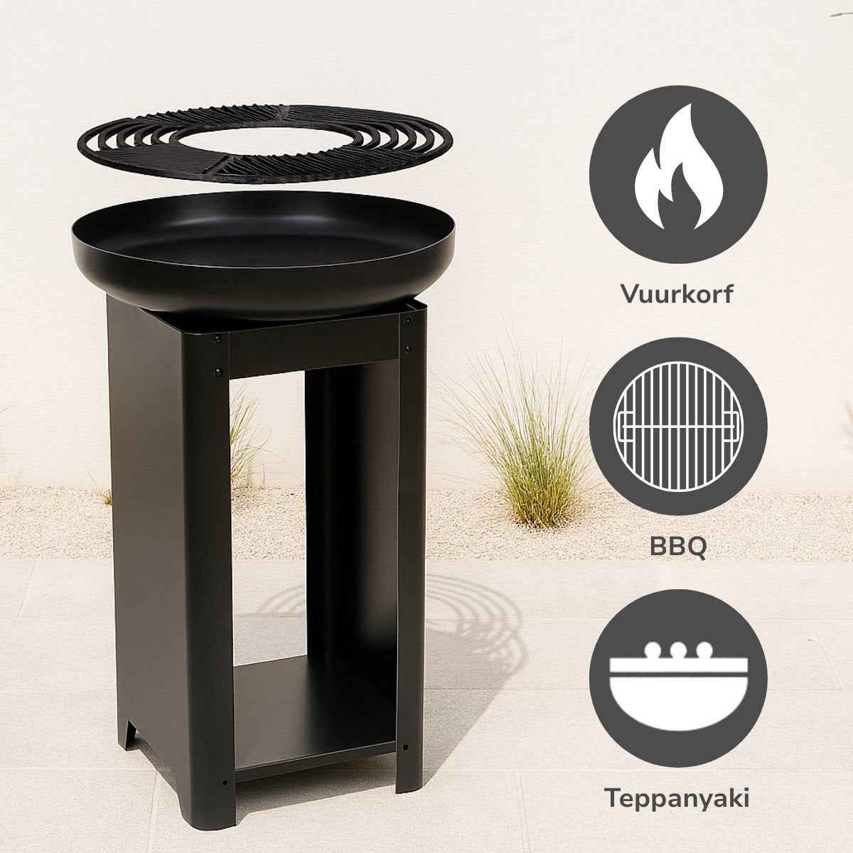ALPINA VUURKORF EN TEPPANYAKI GRILL 2-IN-1 HOUTSKOOL 61X61X90CM - Tuincentrum Lopik