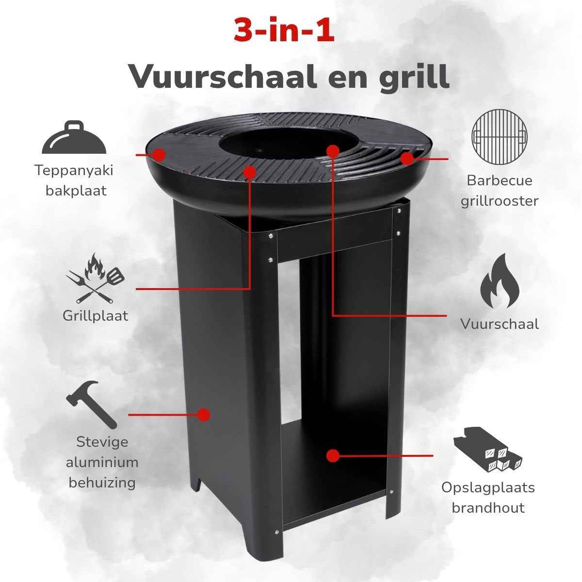 ALPINA VUURKORF EN TEPPANYAKI GRILL 2-IN-1 HOUTSKOOL 61X61X90CM - Tuincentrum Lopik