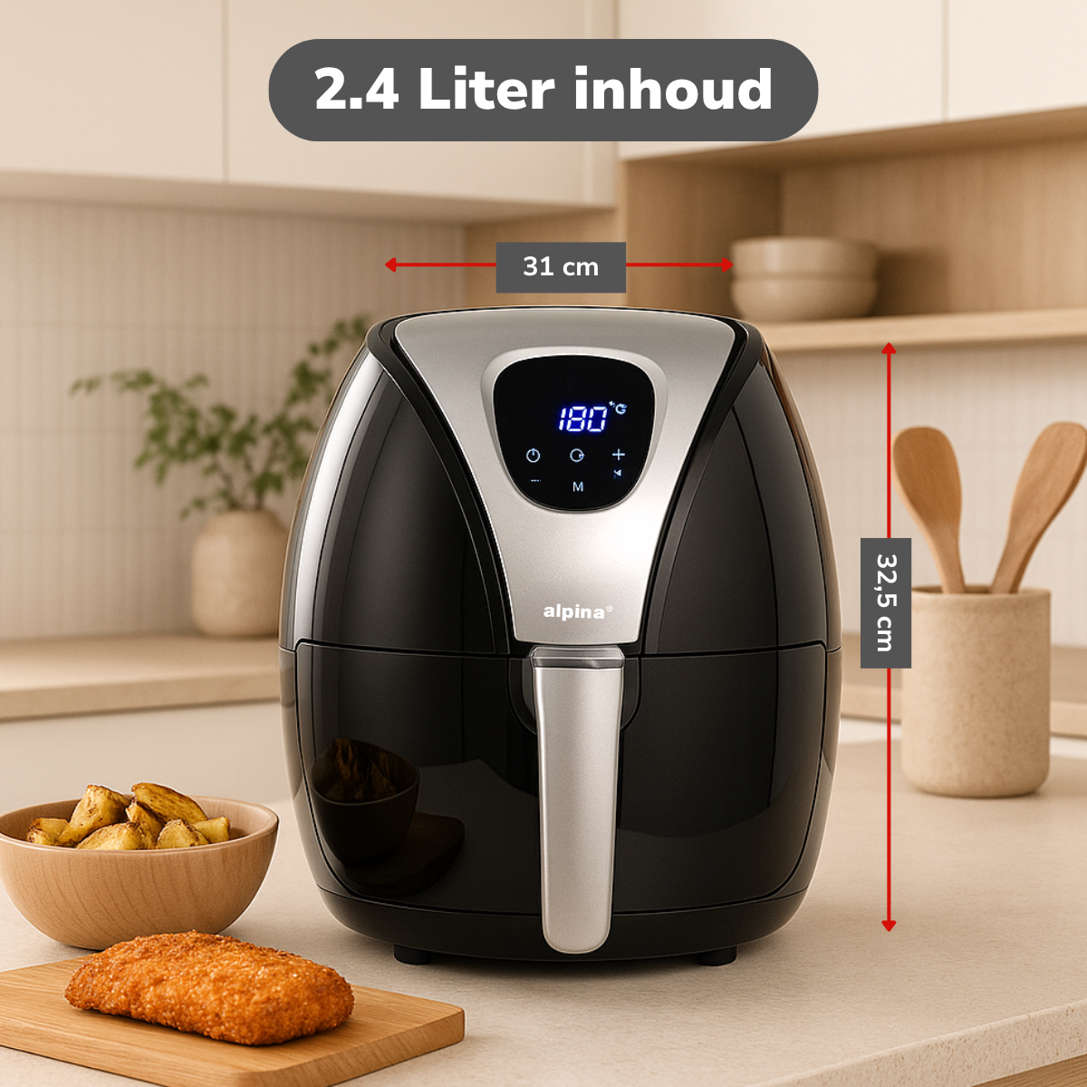 ALPINA HETELUCHTFRITEUSE DIGITAAL 2,4L - AIRFRYER ZONDER OLIE - Tuincentrum Lopik