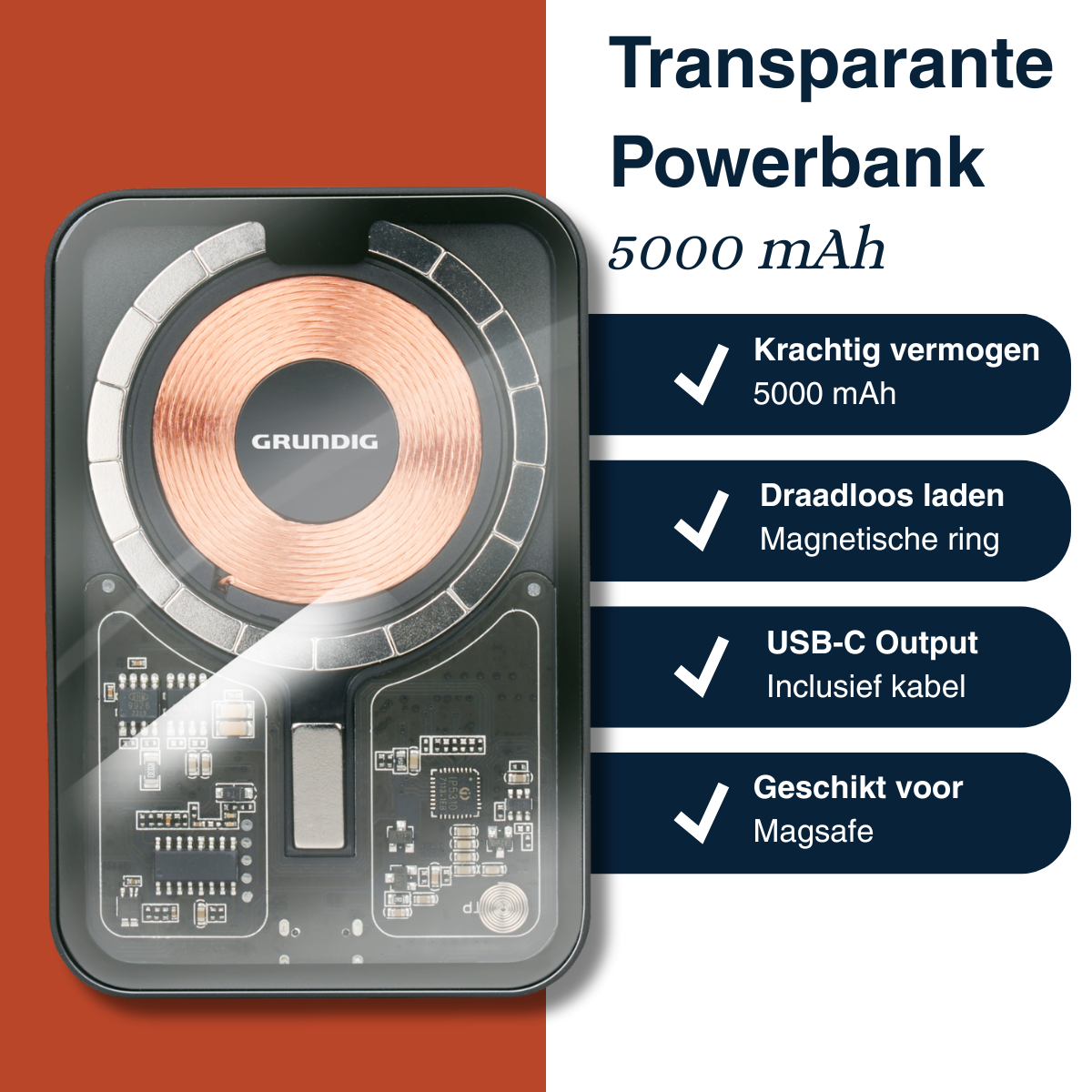 GRUNDIG TRANSPARANTE POWERBANK 5000MAH - Tuincentrum Lopik