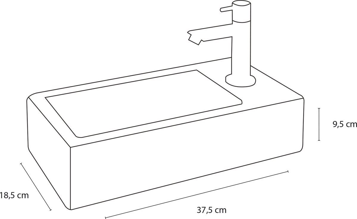 DIFFERNZ HELIOS FONTEINSET KERAMIEK WIT KRAAN RECHT CHROOM RECHTS 37.5X18.5X9.5CM - Tuincentrum Lopik