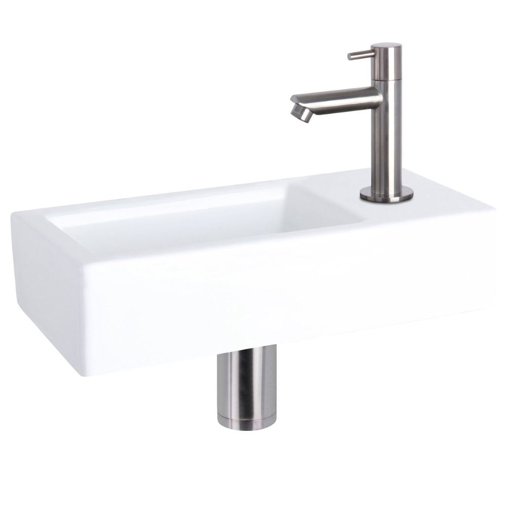 DIFFERNZ RAVO FONTEINSET KERAMIEK WIT KRAAN RECHT MAT CHROOM 38.5X18.5X9CM - Tuincentrum Lopik