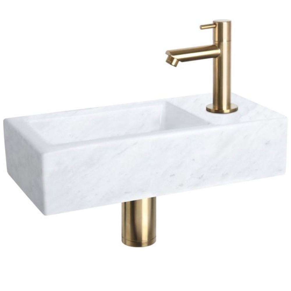 DIFFERNZ HELIOS FONTEINSET MARMER KRAAN RECHT MAT GOUD 37.5X18.5X9.5CM - Tuincentrum Lopik