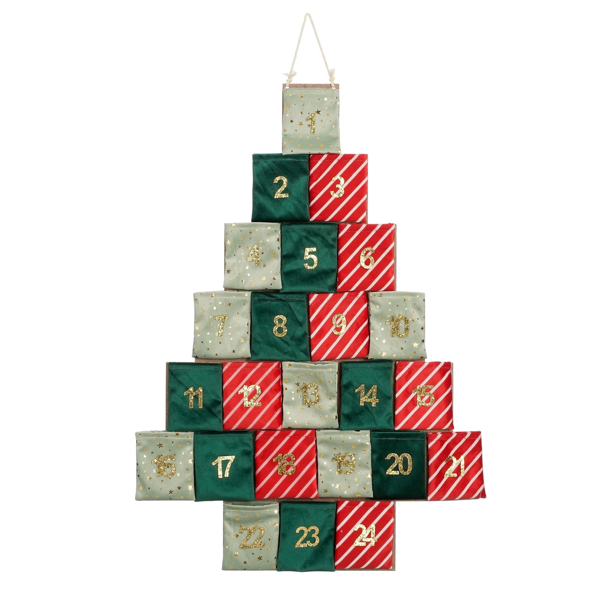 MICA DECORATIONS ADVENTSKALENDER KERSTBOOM VILT ROOD/GROEN 72X51CM - Tuincentrum Lopik