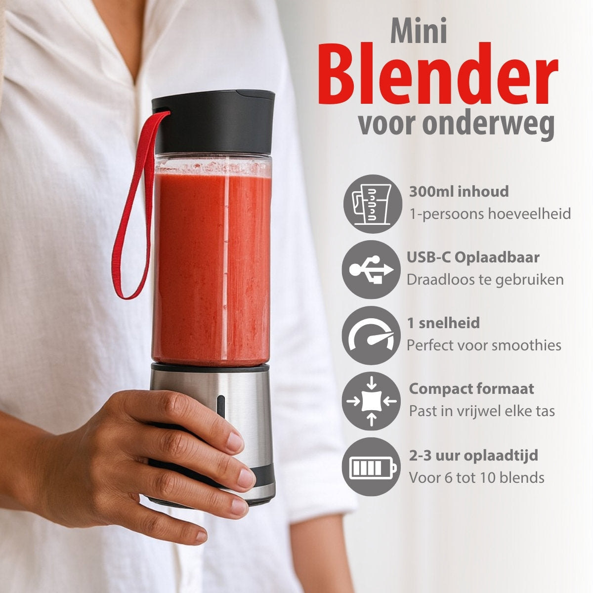 ALPINA DRAAGBARE SMOOTHIE BLENDER 125W USB-OPLAADBAAR - Tuincentrum Lopik
