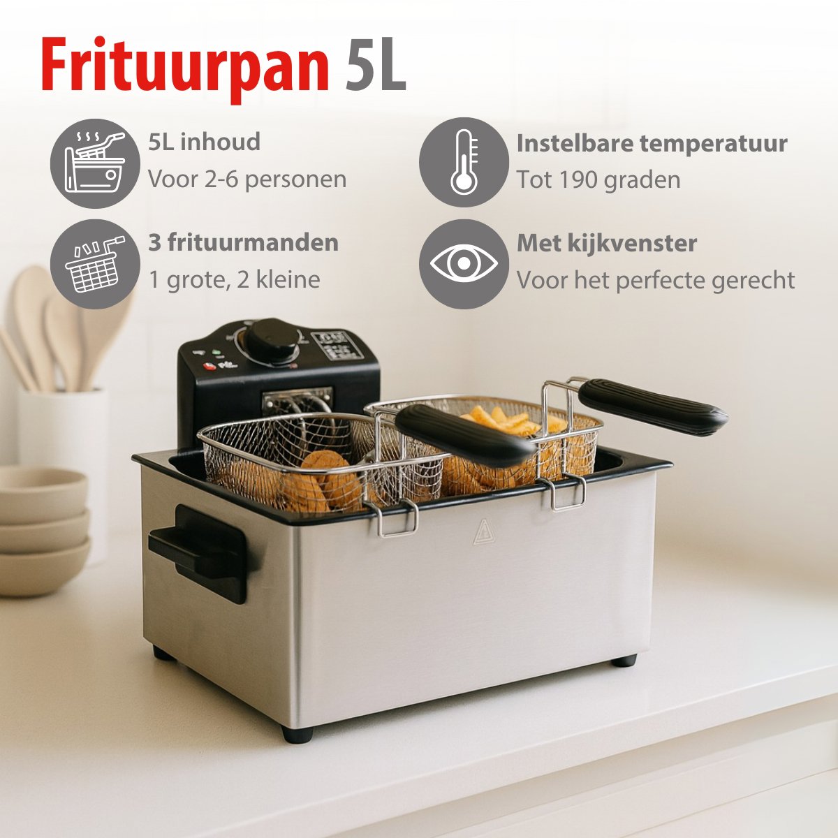 ALPINA FRITEUSE 5 LITER 2000W DUBBEL RVS - Tuincentrum Lopik