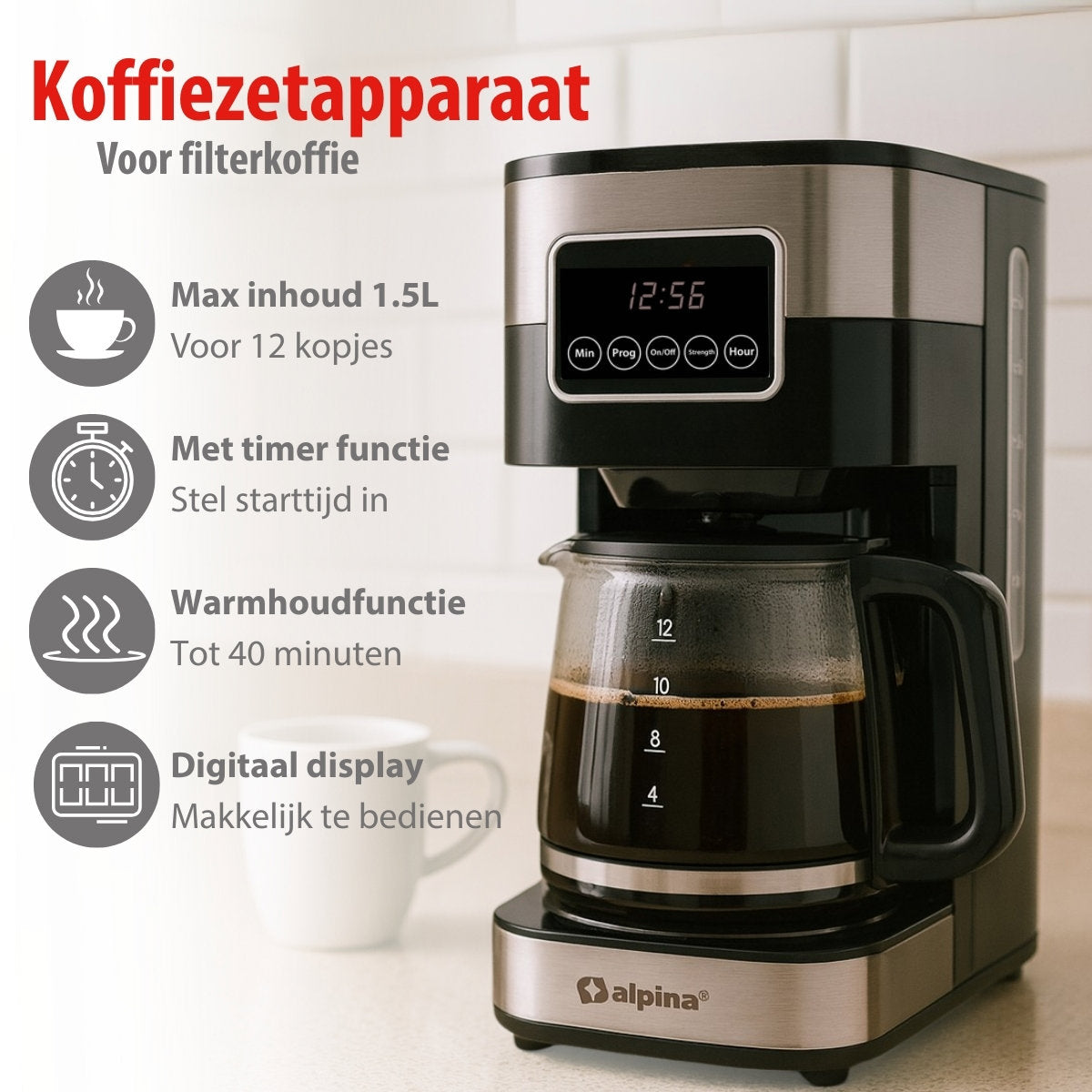 ALPINA COFFEE MAKER 230V RVS 900W 1,5L - Tuincentrum Lopik
