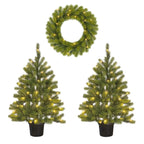 Nagoya Set Of 2 Christmas Trees And 1 Wreath For Outdoor Use With Led Lights And Timer Function - H90 X Ø45 Cm - Green