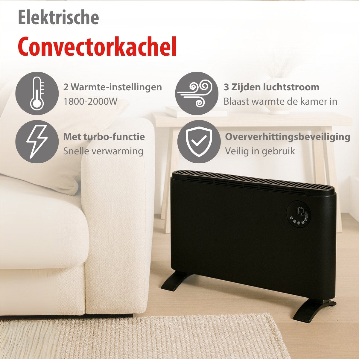 ALPINA DIGITALE CONVECTORKACHEL ZWART 2000W - Tuincentrum Lopik