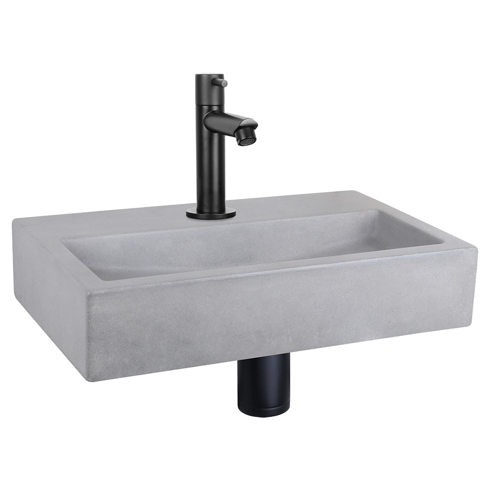 DIFFERNZ FLAT FONTEINSET BETON LICHTGRIJS KRAAN RECHT MAT ZWART 38X24X8CM - Tuincentrum Lopik