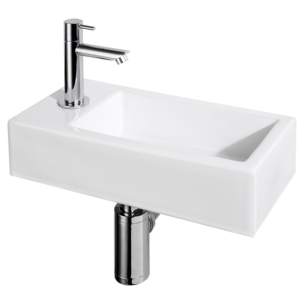 Helios Fonteinset - Keramiek Wit - Kraan Recht Chroom - Kraan Links - 37.5 X 18.5 X 9.5 Cm