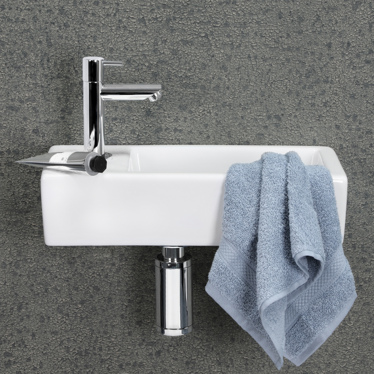 Helios Fonteinset - Keramiek Wit - Kraan Recht Chroom - Kraan Links - 37.5 X 18.5 X 9.5 Cm