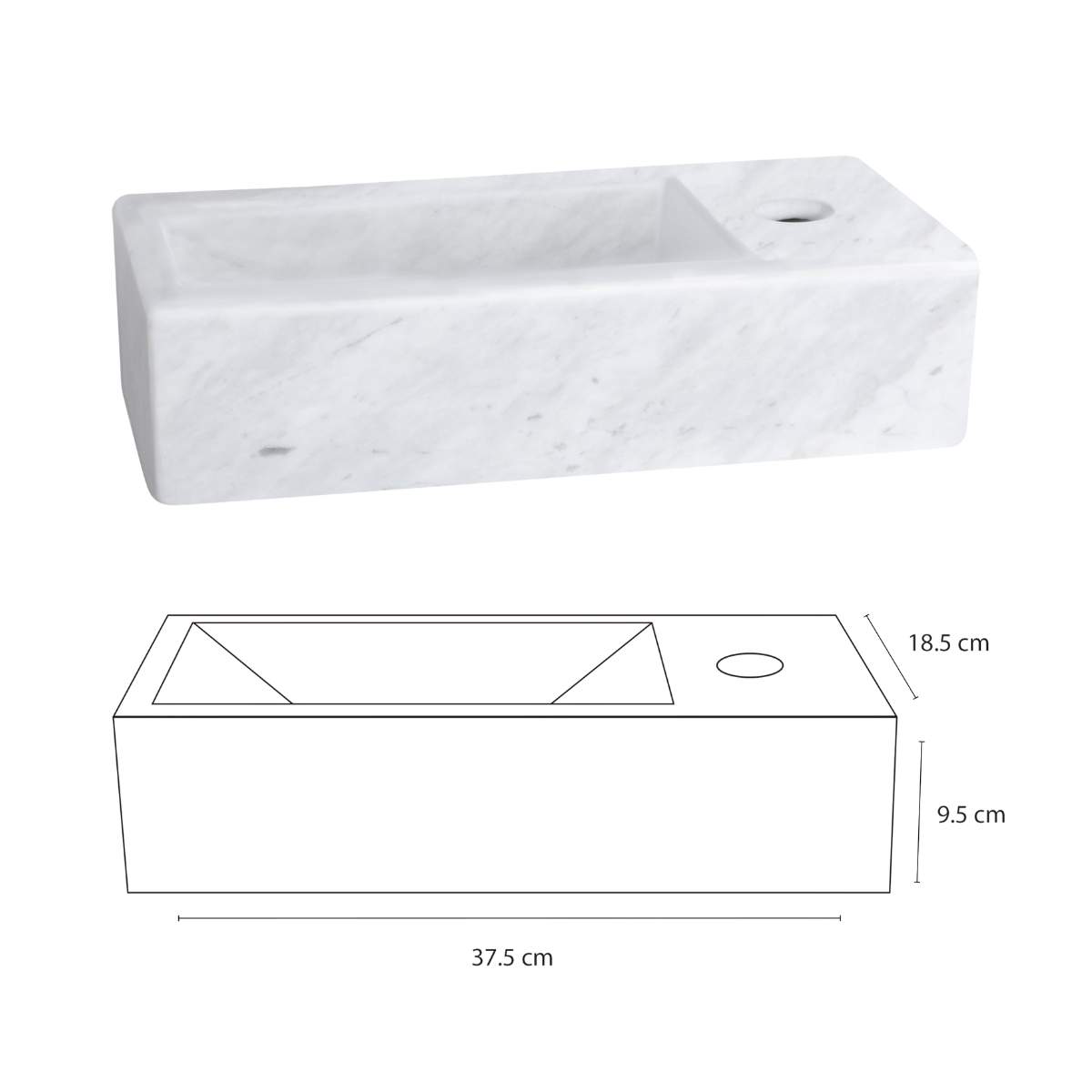 DIFFERNZ HELIOS FONTEINSET MARMER KRAAN RECHT MAT ZWART 37.5X18.5X9.5CM - Tuincentrum Lopik