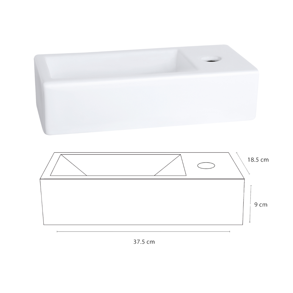 Differnz  Helios Fonteinset - Keramiek Wit - Koudwaterkraan Recht Mat Goud - Kraan Rechts - Always Open Afvoerplug - 37.5 X 18.5 X 9 Cm - Tuincentrum Lopik
