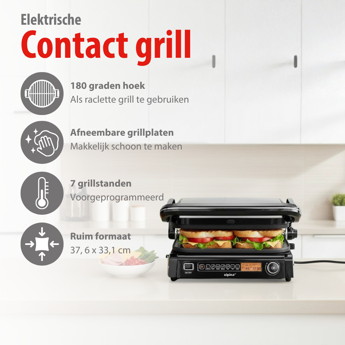 ALPINA CONTACTGRILL 2100W KRACHTIGE ELEKTRISCHE GRILL - Tuincentrum Lopik