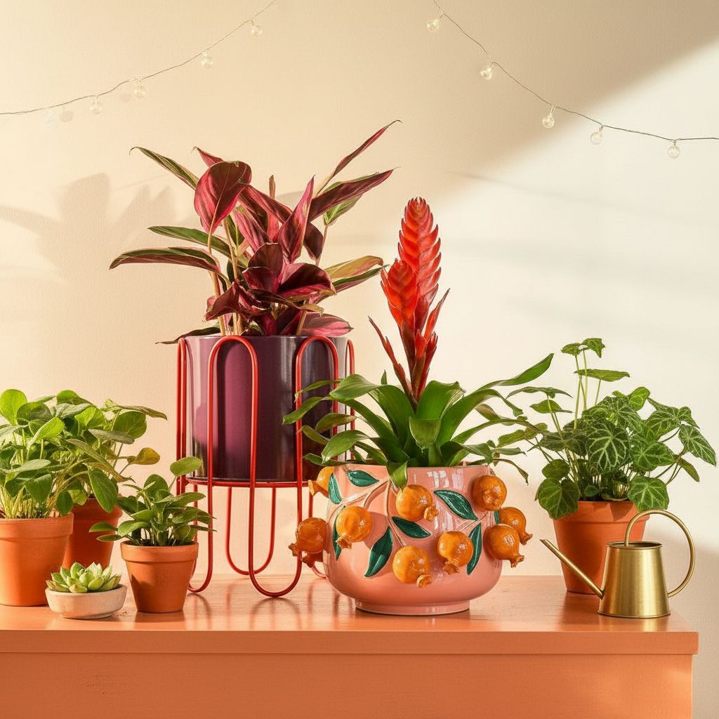 MICA DECORATIONS DIONE BLOEMPOT OP STANDAARD DONKERROOD IJZER SET VAN 2 - Tuincentrum Lopik