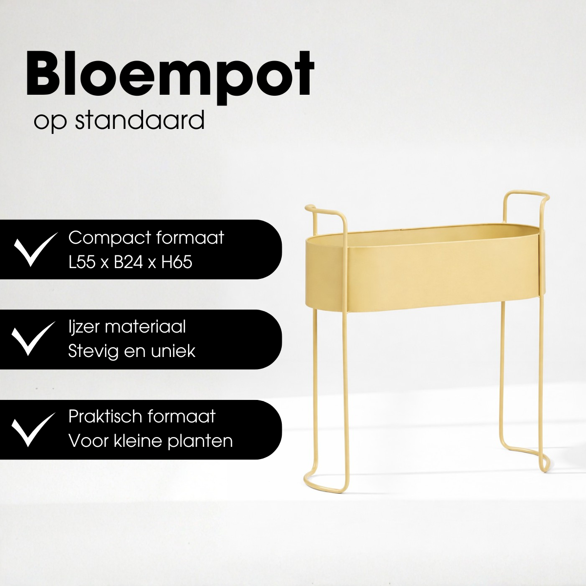 Moritz Bloempot Op Standaard - L55Xb24Xh65Cm -Ijzer  Beige