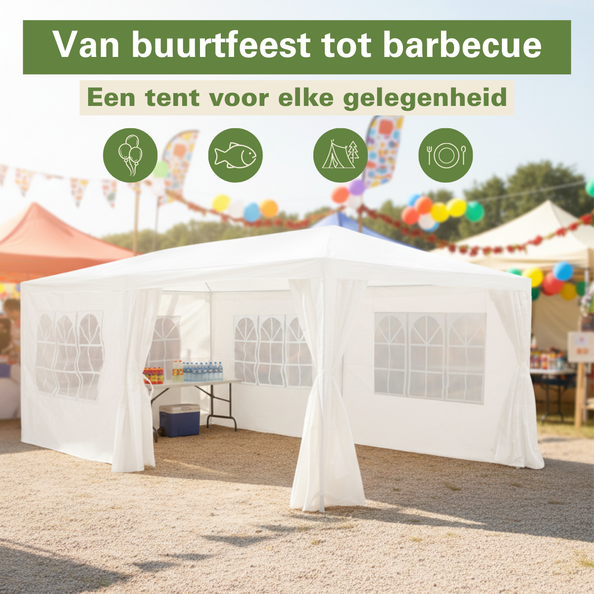 Kinzo Partytent - 6 Zijwanden - 3 X 6 M - Wit
