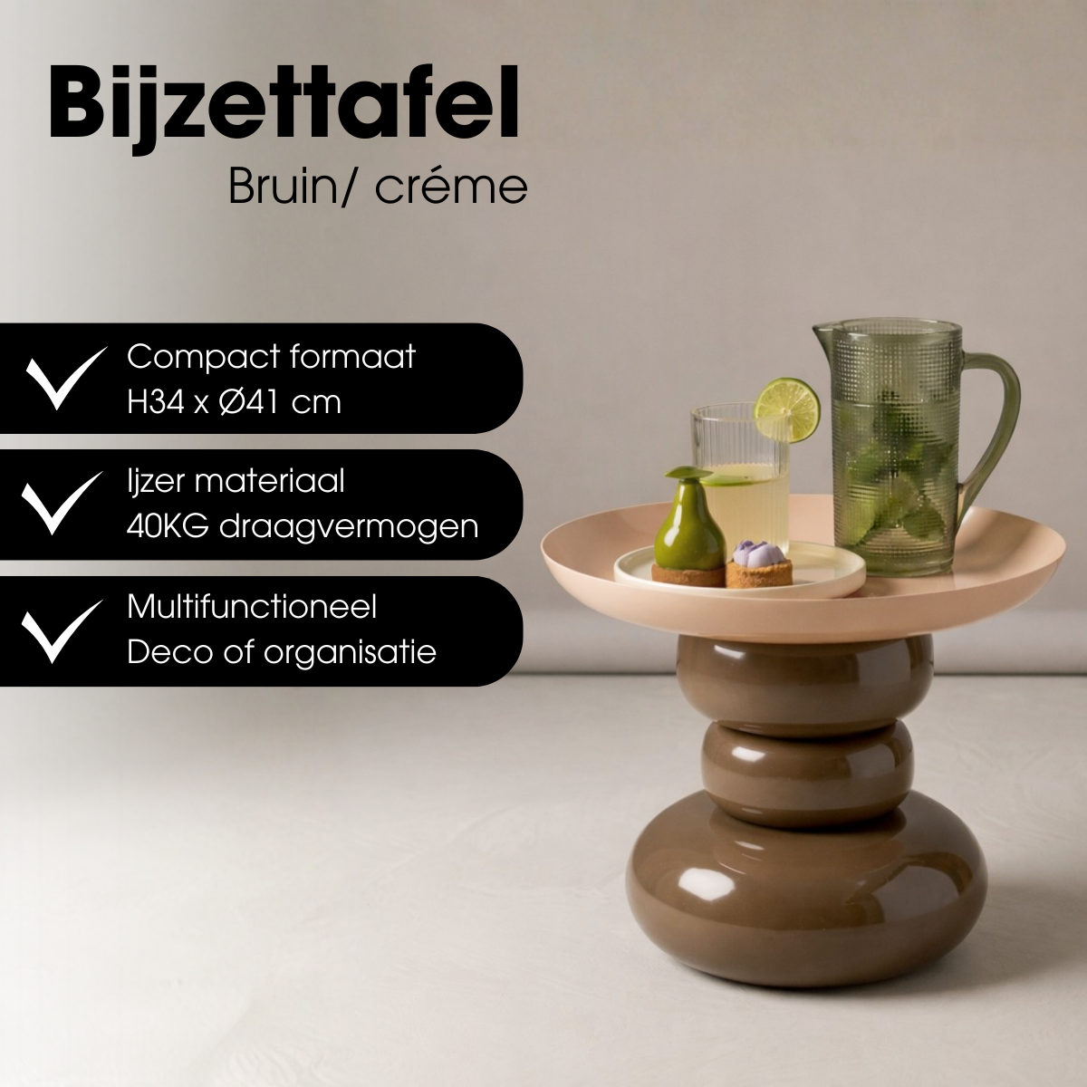 Zita Bijzettafel Bruin