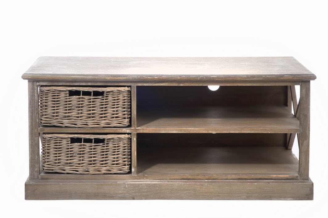 J-LINE TV-MEUBEL MET 2 MANDEN EN 2 PLANKEN PAULOWNIAHOUT NATUREL - Tuincentrum Lopik