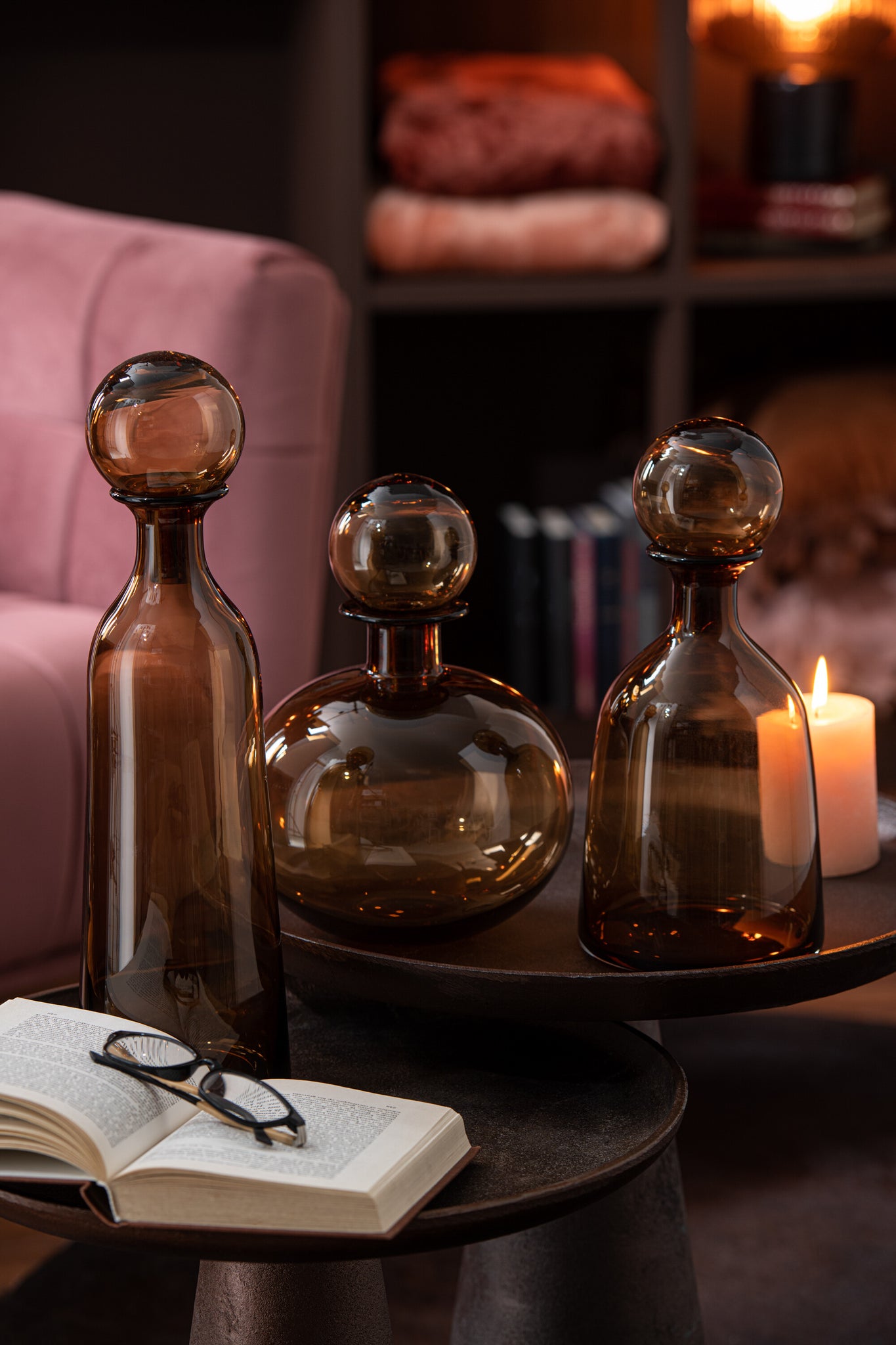 J-LINE DECORATIEVE FLES MET STOP ROND GLAS BRUIN - Tuincentrum Lopik