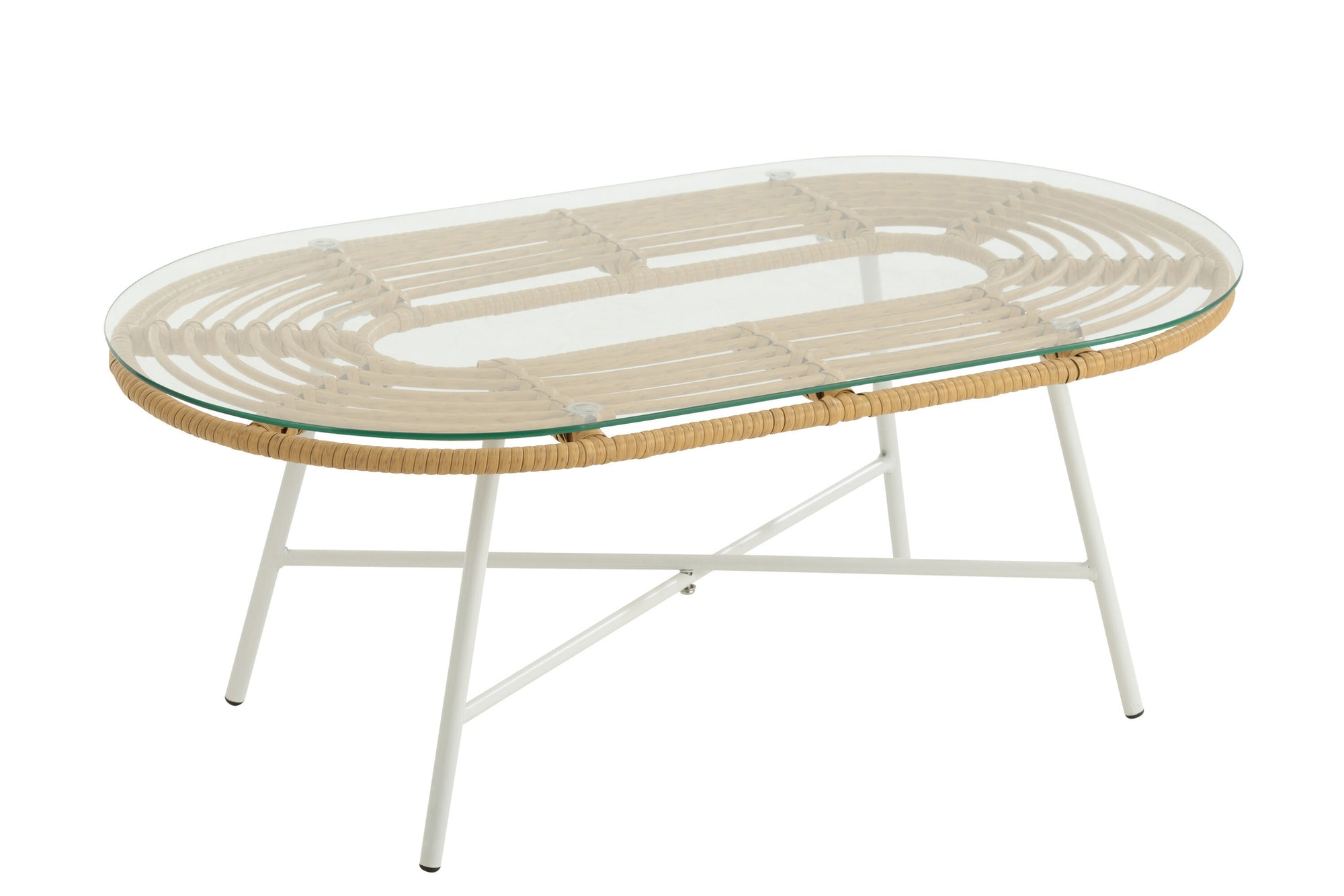 J-LINE LAGE OVALE BUITENTAFEL METAAL/GLAS NATUREL/WIT 90 X 50 CM - Tuincentrum Lopik