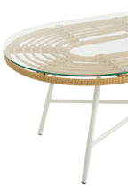 J-LINE LAGE OVALE BUITENTAFEL METAAL/GLAS NATUREL/WIT 90 X 50 CM - Tuincentrum Lopik