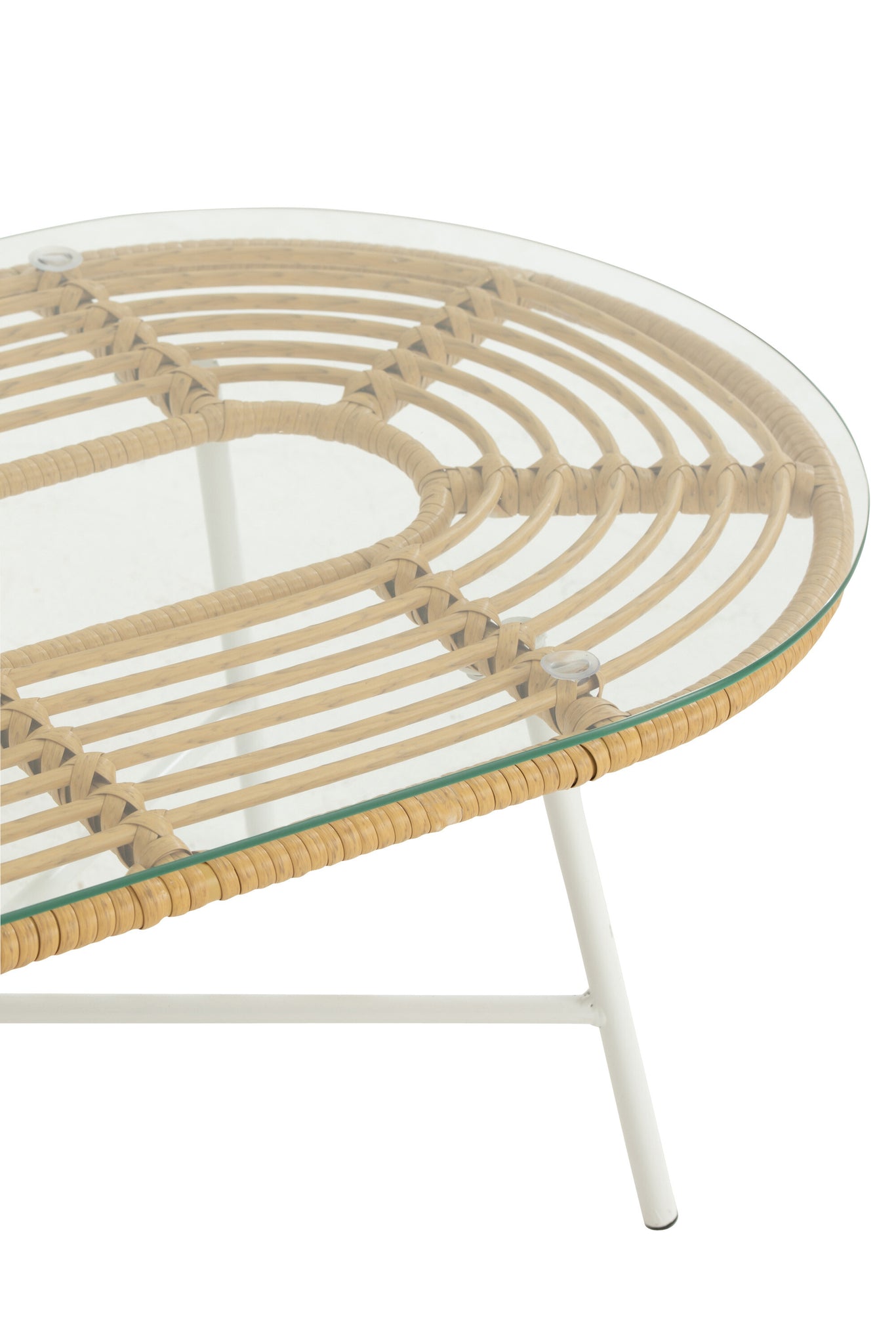 J-LINE LAGE OVALE BUITENTAFEL METAAL/GLAS NATUREL/WIT 90 X 50 CM - Tuincentrum Lopik