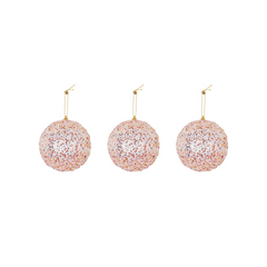 HOUSEVITAMIN SET VAN 3 KERSTBALLEN SCHUIM ROZE GLITTER 10 CM