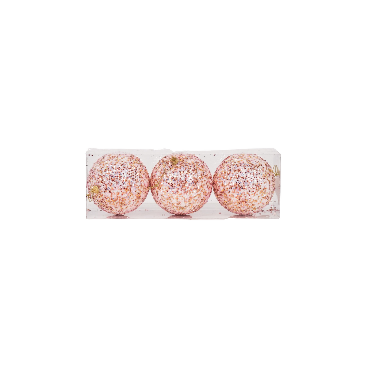 HOUSEVITAMIN SET VAN 3 KERSTBALLEN SCHUIM ROZE GLITTER 10 CM