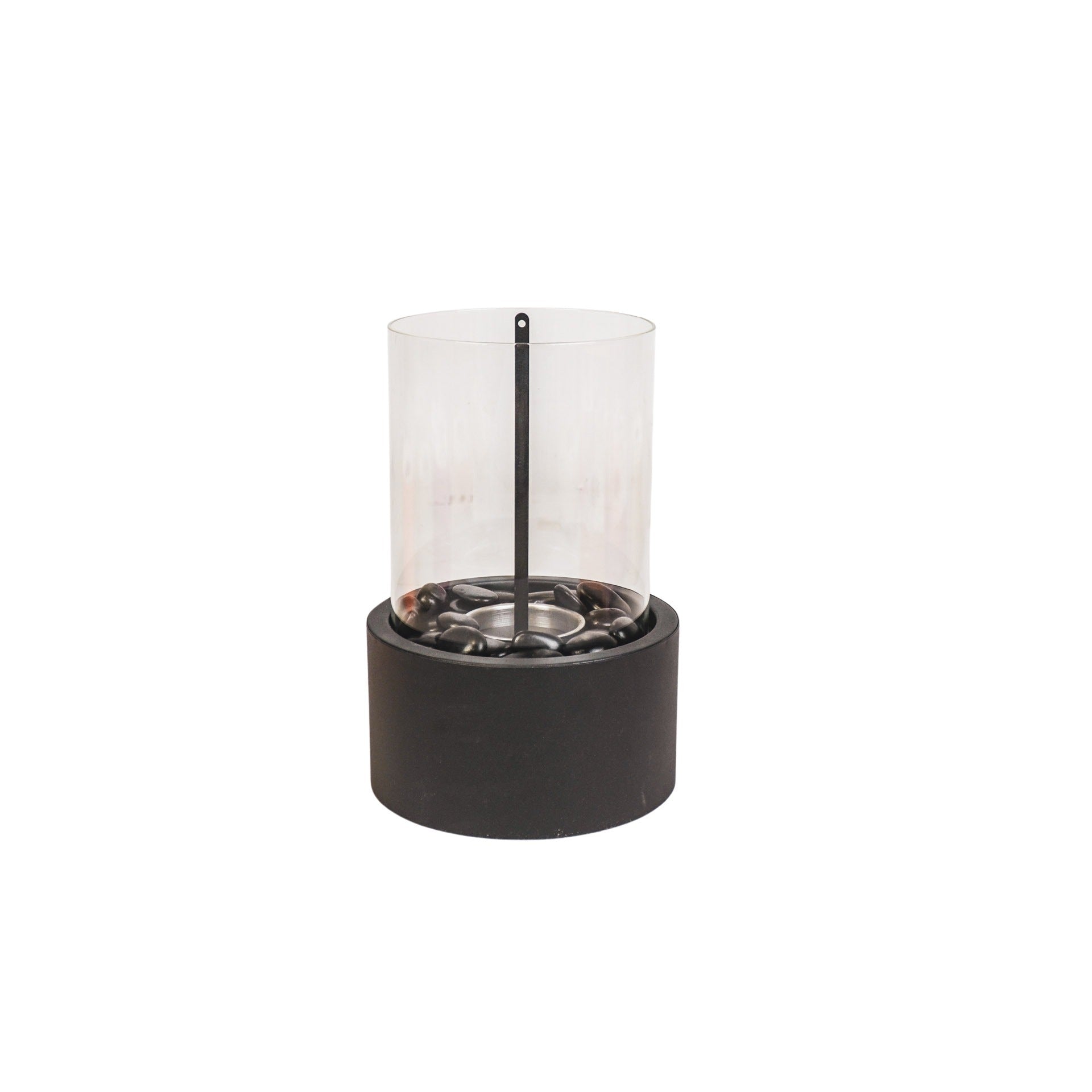 HOUSEVITAMIN TABLE BURNER ROUND METAL/GLASS BLACK 18X18X26,5CM