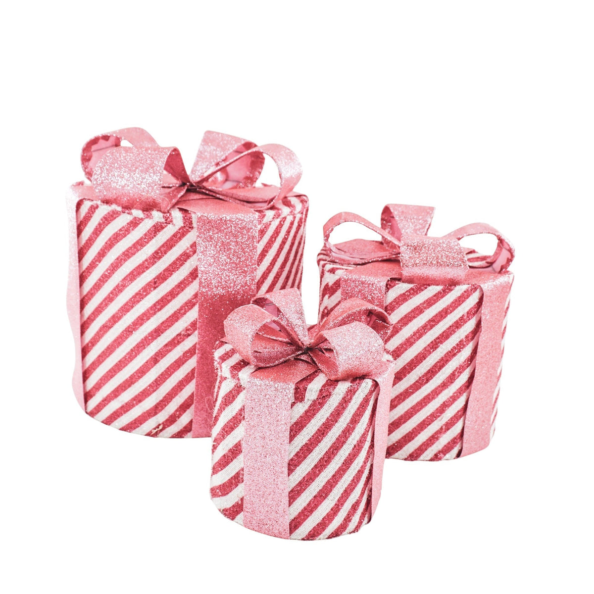 HOUSEVITAMIN SET VAN 3 LED KERSTCADEAUS POLYSTYREEN ROZE/WIT 15/20/25 CM
