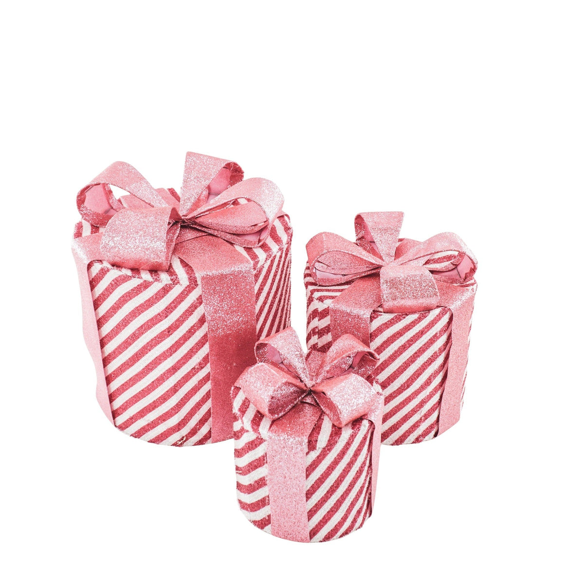 HOUSEVITAMIN SET VAN 3 LED KERSTCADEAUS POLYSTYREEN ROZE/WIT 15/20/25 CM