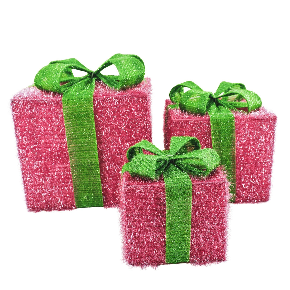 HOUSEVITAMIN SET VAN 3 LED KERSTCADEAUS POLYSTYREEN ROZE/GROEN 15/20/25 CM