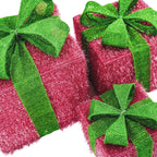 HOUSEVITAMIN SET VAN 3 LED KERSTCADEAUS POLYSTYREEN ROZE/GROEN 15/20/25 CM