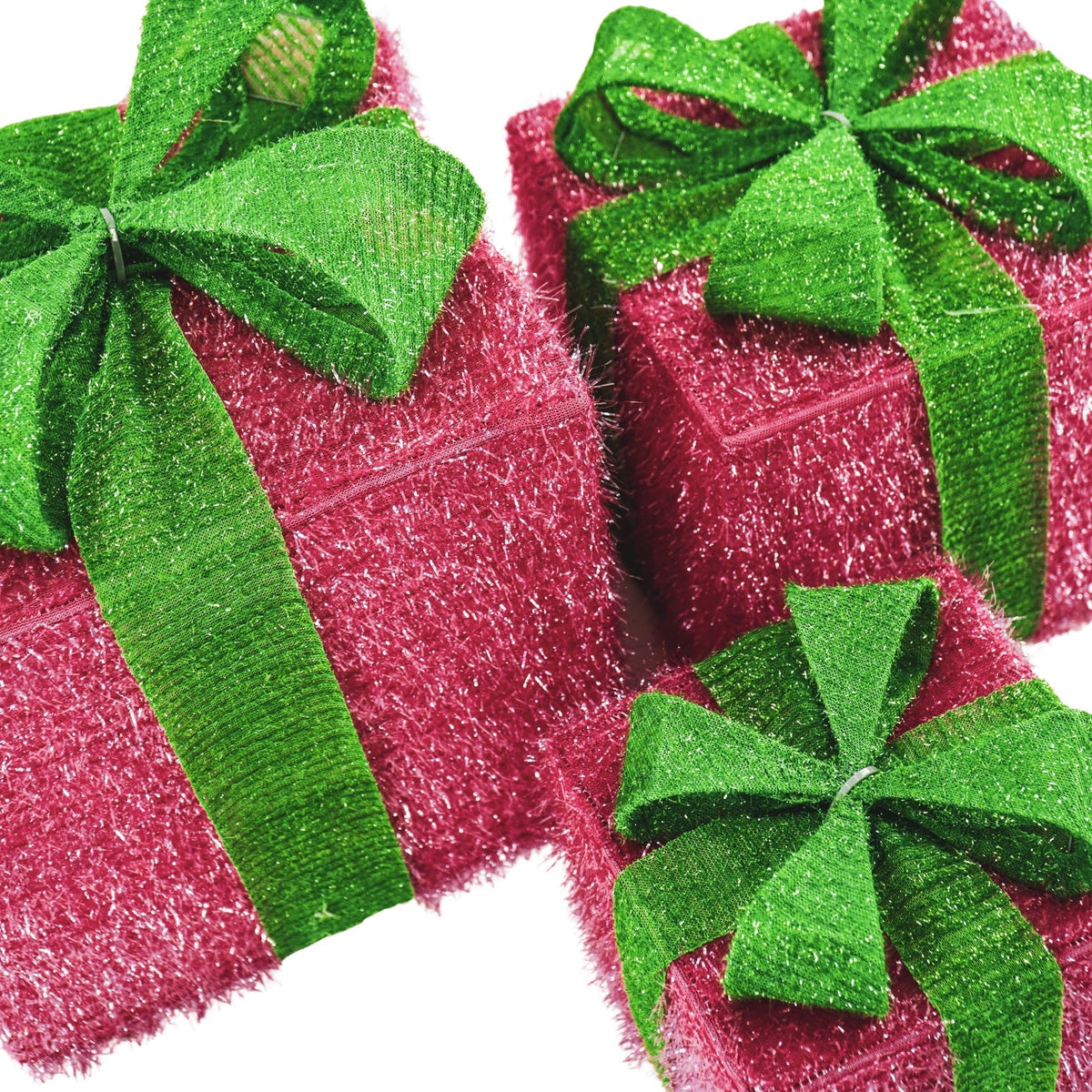 HOUSEVITAMIN SET VAN 3 LED KERSTCADEAUS POLYSTYREEN ROZE/GROEN 15/20/25 CM